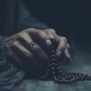 Praying hands with prayer beads
